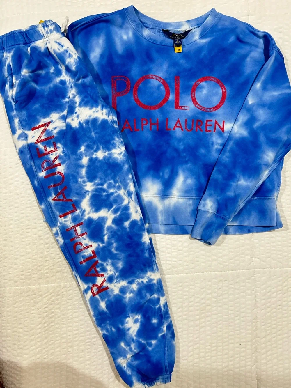 Polo Ralph Lauren G Large 14-16 Blue Tie-Dye Logo Terry Sweatshirt Jogger Set